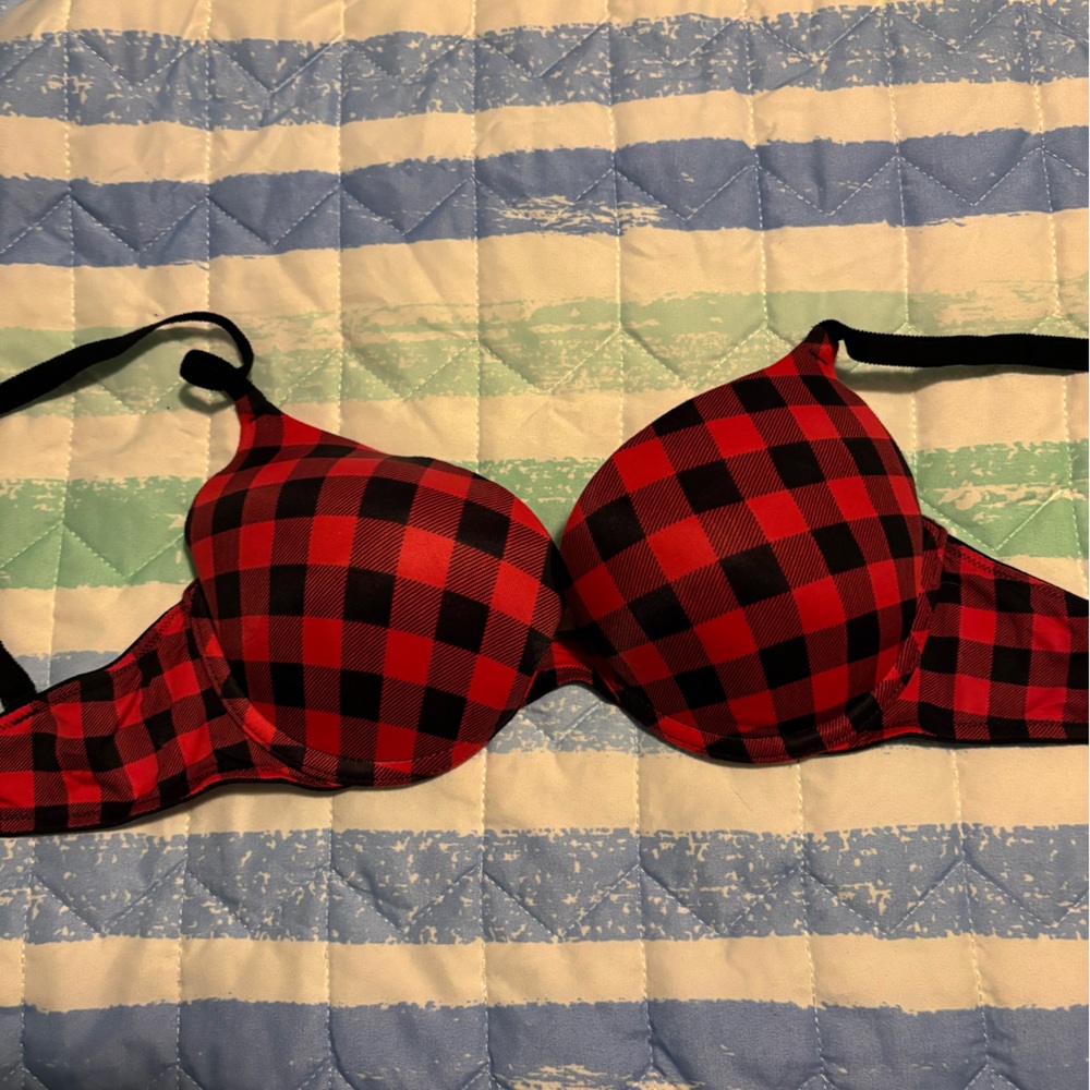 Red and Black Checkered Bra